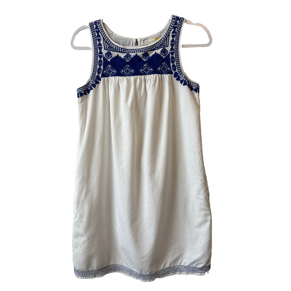 C&C California Women's XS Boho Embroidered 100% Cotton Dress Sleeveless Pockets - Picture 1 of 10